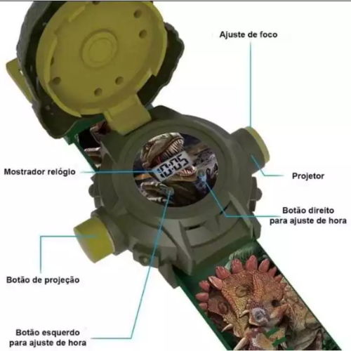Relógio Infantil Dinossauro com Projetor de 24 imagens
